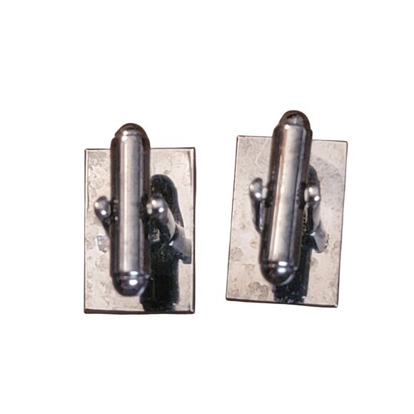 Vintage Mens Rectangular Silver-Tone Cufflinks With Textured Pattern - Picture 5 of 6